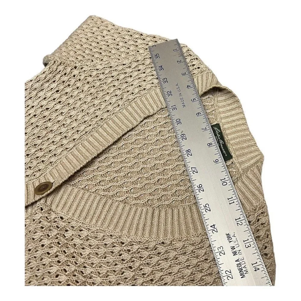 Eddie Bauer Open Knit Cotton Cardigan Sweater‎ Beige Coastal Beachy S